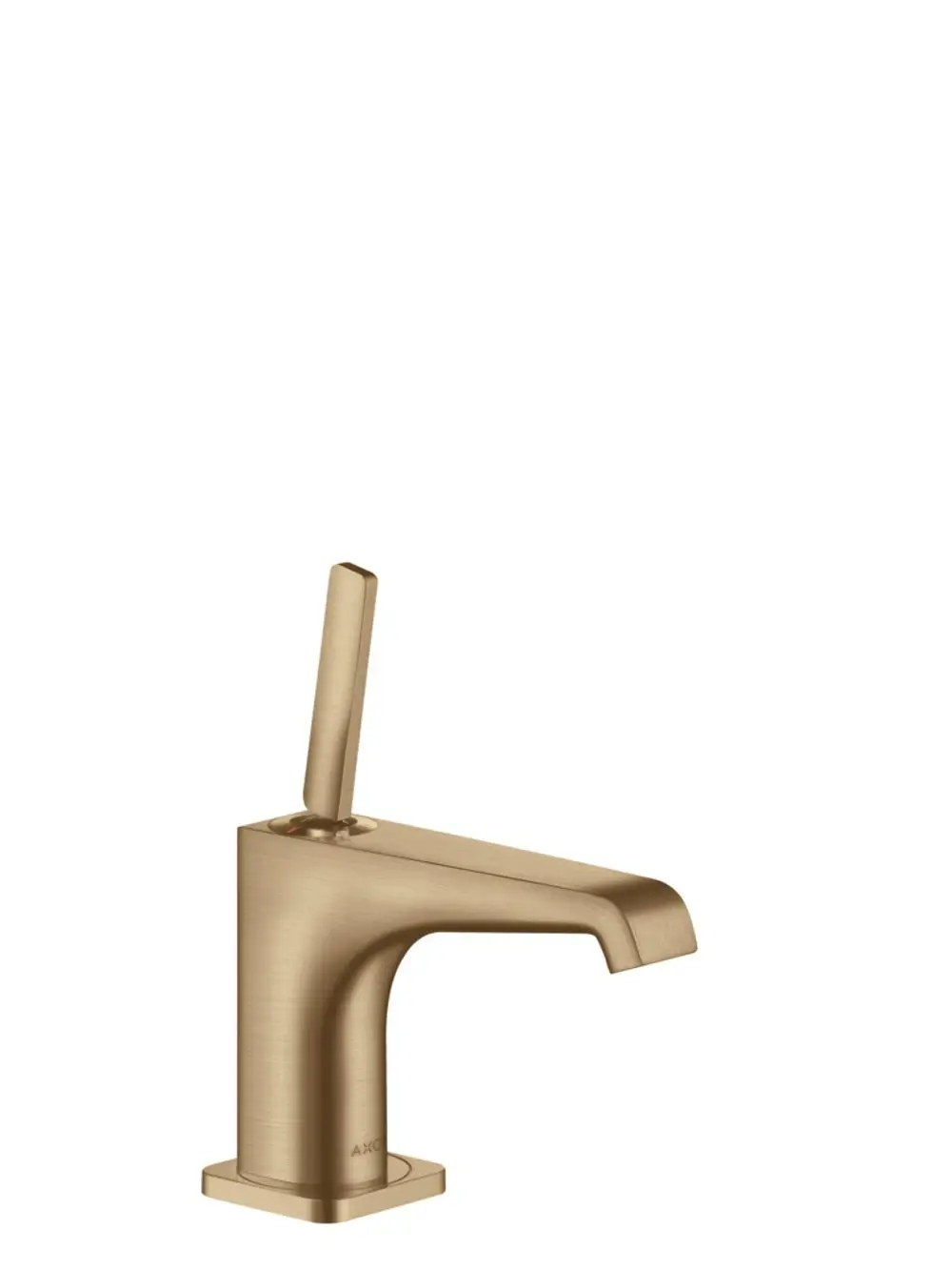 Waschtischmischer von AXOR mit einem Einhebelgriff in gebürstetem Bronze-Finish. Kompakte Bauweise für moderne Handwaschbecken.